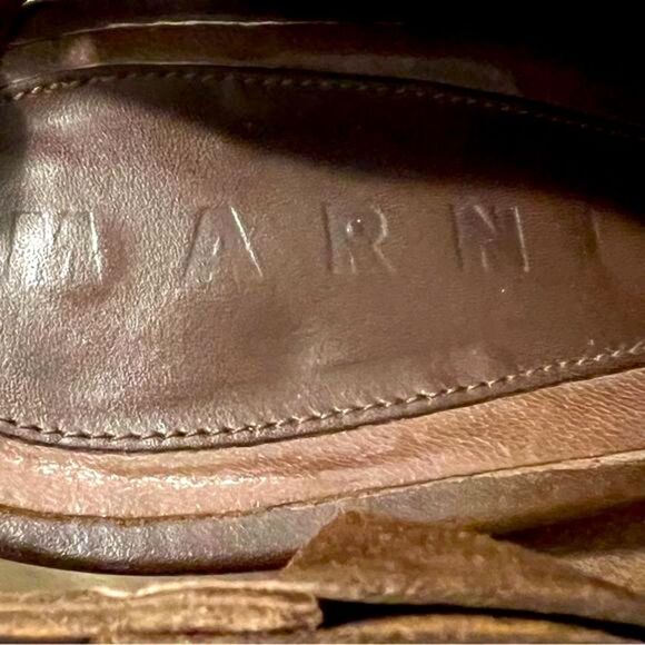 Marni Brown Leather Cutout Slingback Platform Wedge Wood 5” Heel 40 8.5 - Picture 12 of 16